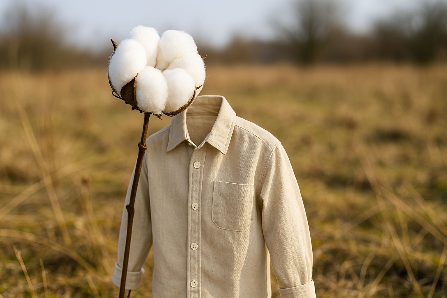 Nahaufnahme von Bio-Baumwolle auf einem hellen Holzgrund, naturfarben